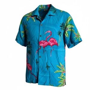 EUC -Thums Up Mens Hawaiian Flamingo Short Sleeve Shirt - Size Large